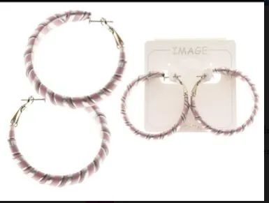 36 Pairs Striped Hoop Earrings Multi-Color And Silver Tone - Earrings