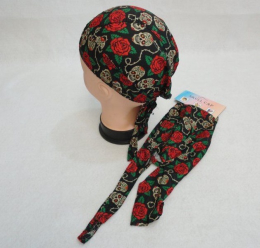 96 Pieces Skull Cap-Sugar Skull And Roses - Bandanas