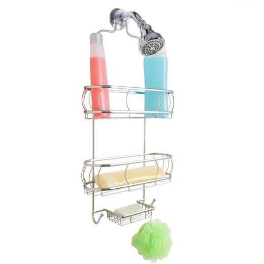 6 Pieces Home Basics 2 Tier Shower Caddy, Satin Nickel - Shower Accessories