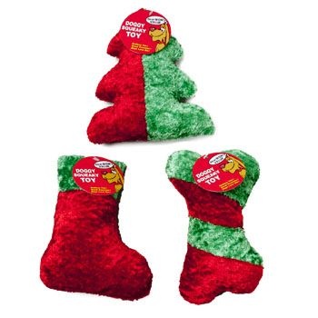 36 Pieces Dog Toy Christmas Chenille With Squeaker 3 Shapes Red/Green In Pdq -Hang Tag - Pet Toys