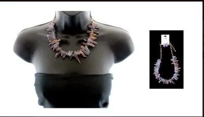 12 Pieces High Fashion Iridescent Crystal Shard Necklace And Earring Set - Necklace