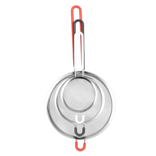 Home Basics Ultra Fine Mesh Stainless Steel Strainer Set with Rubber Handles, Multi-Colored