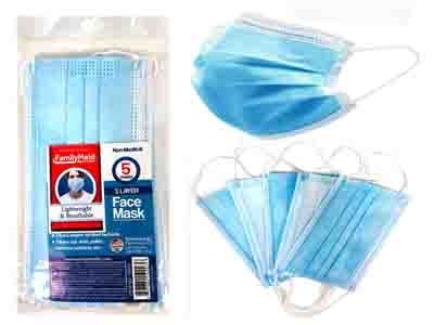 288 Pieces 3 Layer Face Cover 5 Piece Pack - Face Mask Wholesale