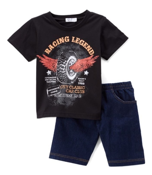 6 Pieces Boys Graphic Tshirt And Denim Short Set- Size 4/5 - 7/8 - Boys Shorts