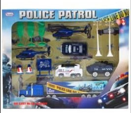 18 Pieces 14Pc Diecast Police Play Set In Window Box - Cars, Planes, Trains & Bikes