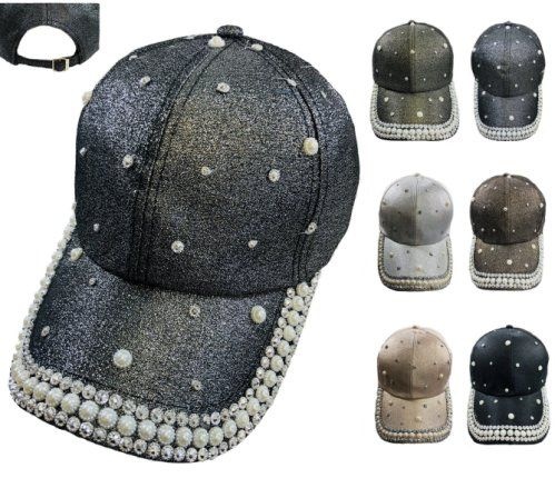 36 Pieces Ladies Sparkle Hat Assortment Bling Pearls - Baseball Caps & Snap Backs