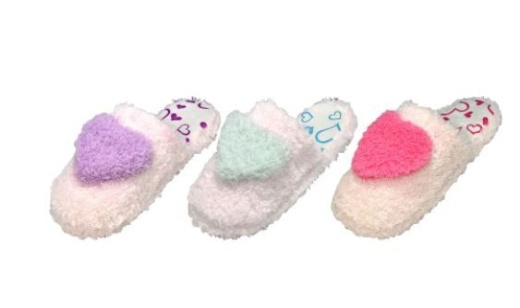 48 Pairs Children's Assorted Color Heart Plush Slippers - Girls Slippers