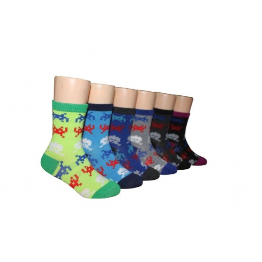 480 Pairs Boy's And Girl's Novelty Crew Socks Pixelated Character - Boys Crew Sock