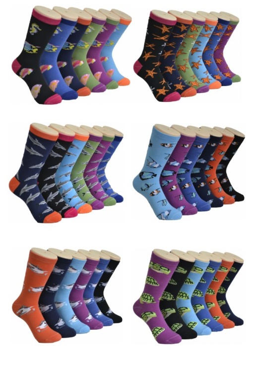Women's Mix Ocean Lives Printed Crew Socks - 360 Pairs