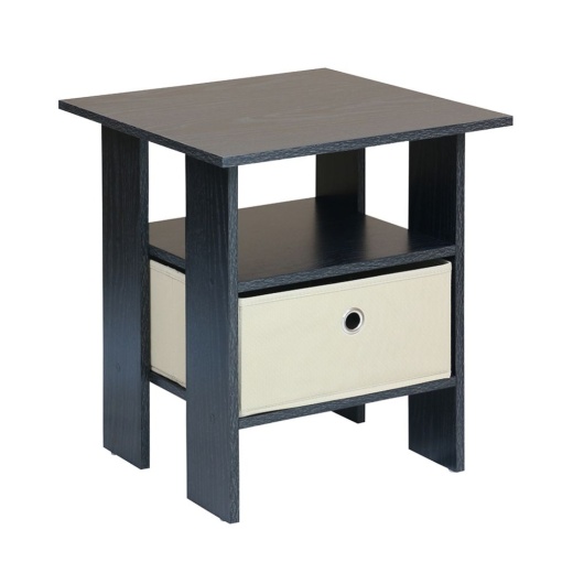 Home Basics End Table with Storage Bin in Black - Storage & Organization