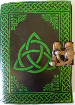 Black/ Green Triquetra Leather Blank Book W/ Latch