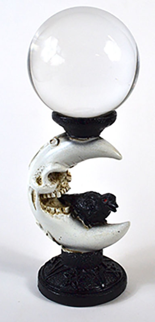 80Mm Clear Gazing Ball With Crescent Moon & Crow