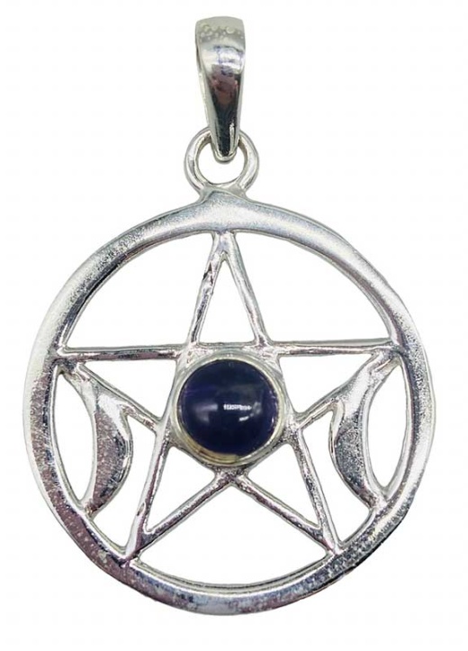 30Mm Amethyst Pentagram Triple Moon Pendant