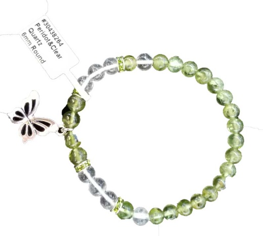 6Mm Peridot/ Quartz Butterfly Bracelet