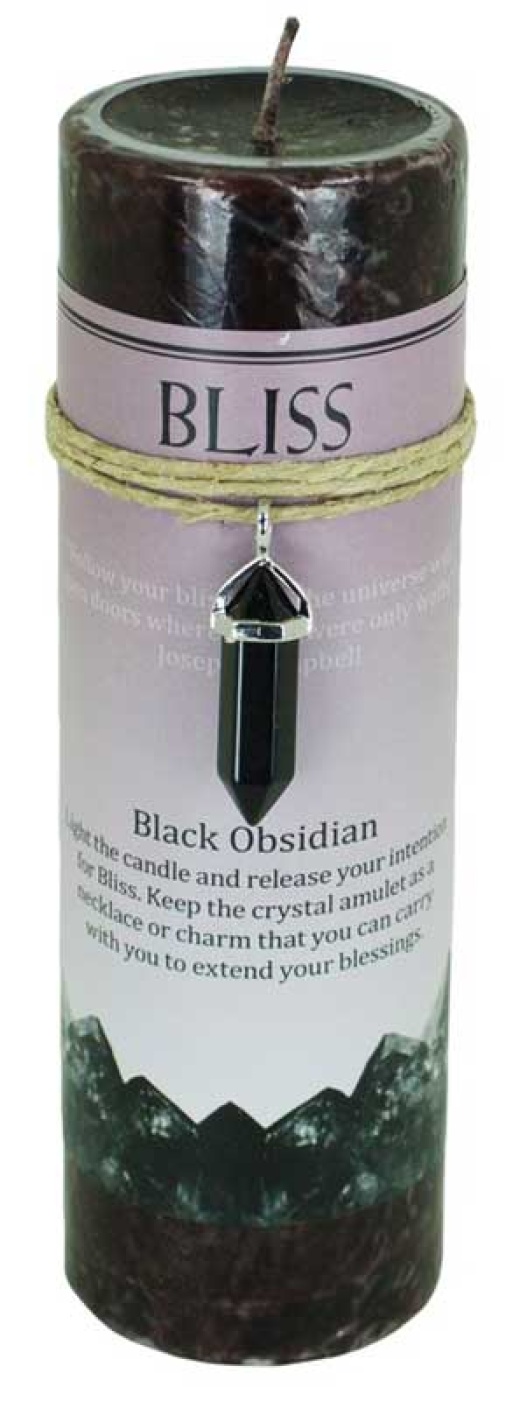 Bliss Pillar Candle with Black Obsidian Pendant
