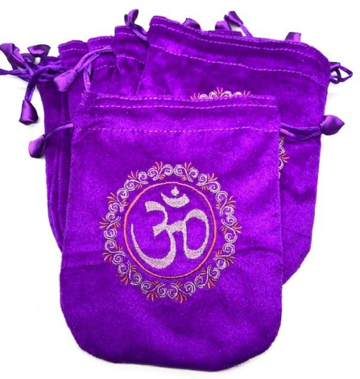 Set of 10 Purple Velveteen Bags with Om Embroidery
