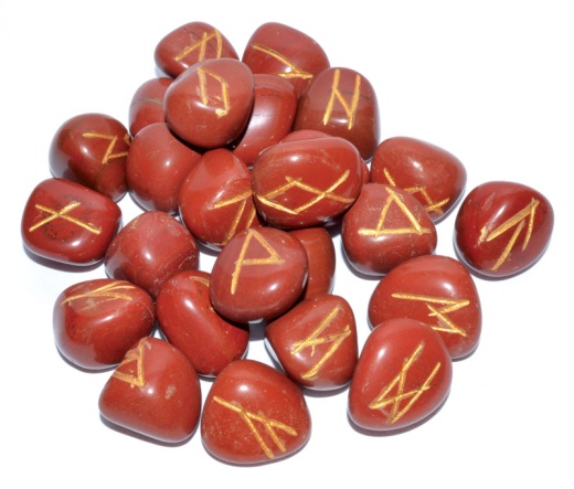 Red Jasper Rune Set - Entire Elder Futhark with Gold Enamel Accents