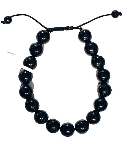 10Mm Turmaline Black Adjustable Beaded Bracelet