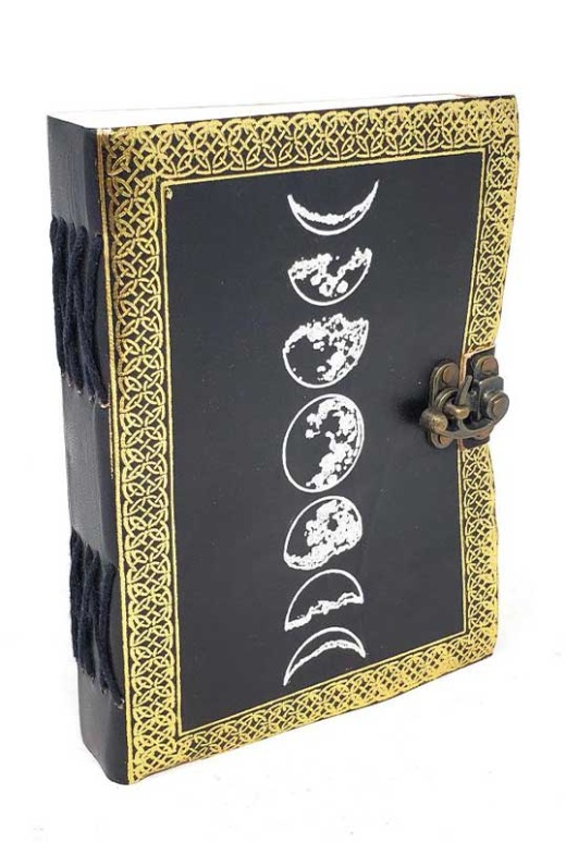 5" X 7" Moon Phase Silver/ Black Embossed Leather Journal with Latch
