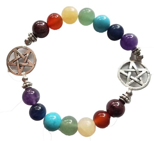 8Mm Chakra & Pentagrams Elastic Bracelet