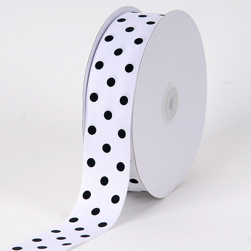 Grosgrain Ribbon Polka Dot White with Black Dot ( 1-1/2 inch | 50 Yards )