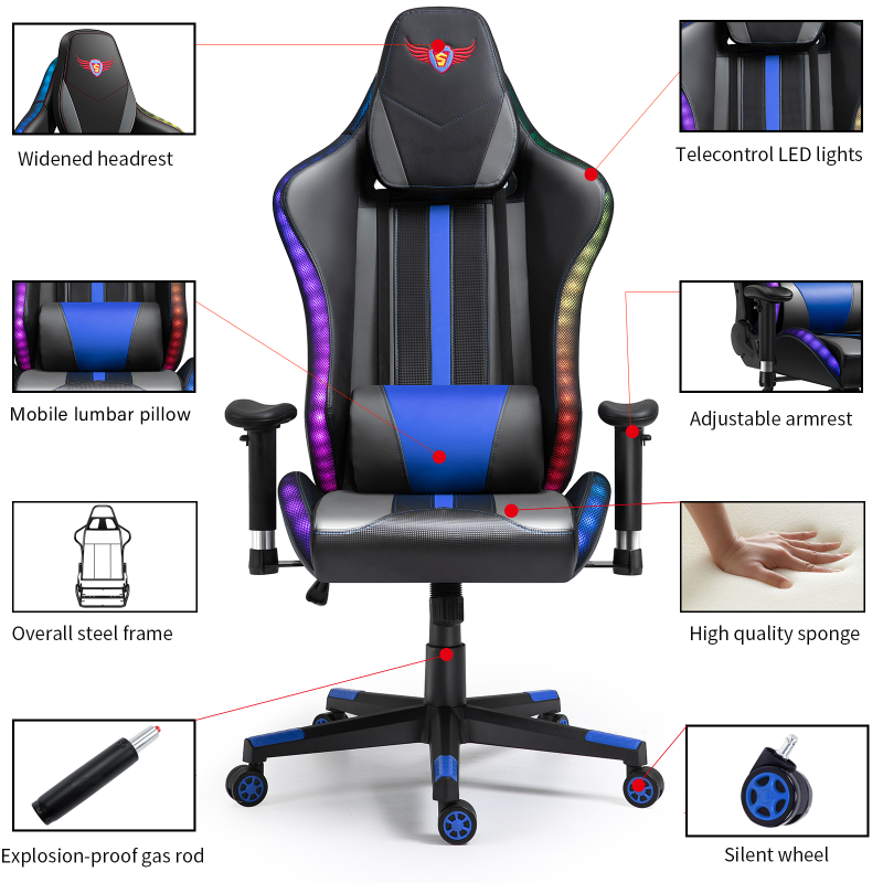 Computer Chair For Adults Difeisi Gaming Chair With Led Lights Reclining Desk Chairs Ergonomic Video Game Chair