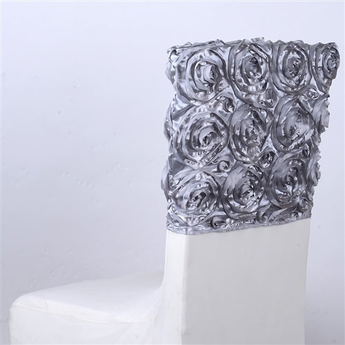 Silver 16 Inch X 14 Inch Rosette Satin Chair Top Covers
