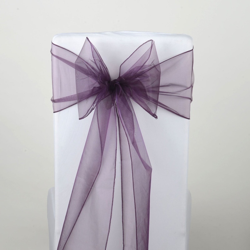 Plum - Organza Chair Sash - ( Pack Of 10 Piece - 8 Inches X 108 Inches )