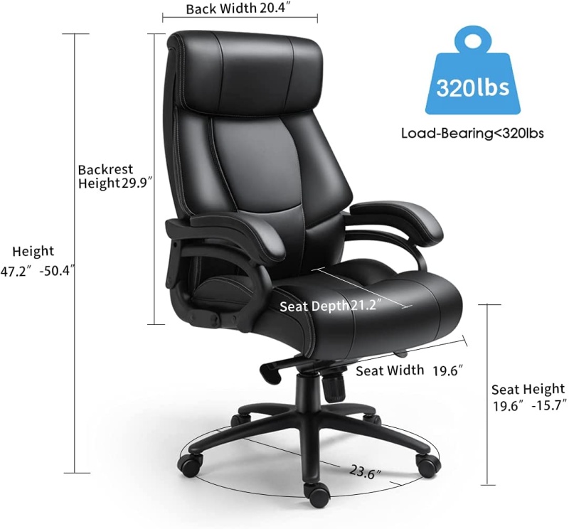 Office Chair Executive Modern Chair Big And Tall High Back Adjustable Computer Desk Chair, Pu Leather Swivel Task Chair With Comfy Thick Cushion, Padded Arms, Lumbar Support, Wheels