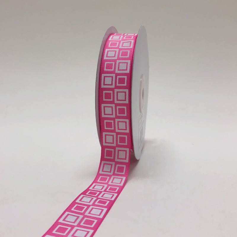 Hot Pink - Square Design Grosgrain Ribbon ( 7/8 Inch | 25 Yards )
