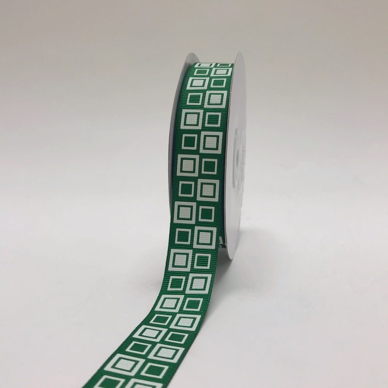Emerald - Square Design Grosgrain Ribbon ( 7/8 Inch | 25 Yards )