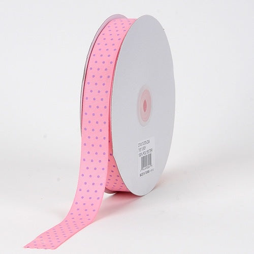 Grosgrain Ribbon Swiss Dot Pink With Lavender Dots ( 5/8 Inch | 50 Yards )