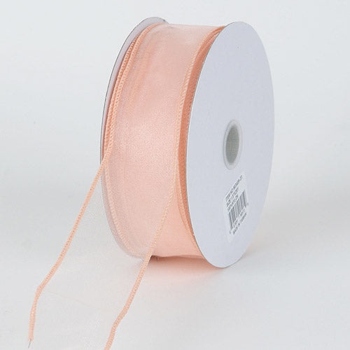 Peach - Organza Ribbon Thick Wire Edge 25 Yards - ( W: 1 - 1/2 Inch | L: 25 Yards )
