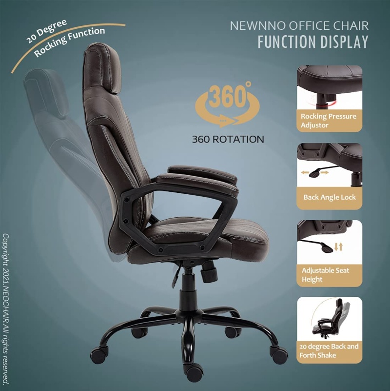 Newnno Office Chair, Home Office Desk Chairs Executive Office Chair High Back Comfortable Computer Chair Big And Tall Adjustable Swivel Chair With Pu Leather, Padded Armrests, Lumbar Support (Brown)