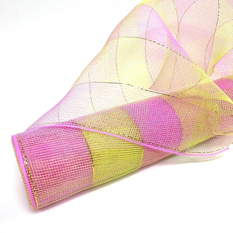 Pink Green - Deco Mesh Two Color Design - ( 21 Inch X 10 Yards )