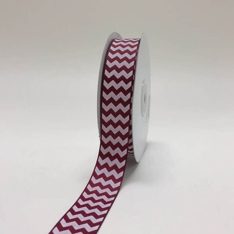 Burgundy - Chevron Design Grosgrain Ribbon ( 7/8 Inch | 25 Yards )