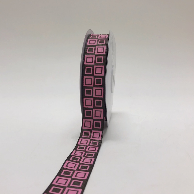 Brown With Pink - Square Design Grosgrain Ribbon ( 7/8 Inch | 25 Yards )