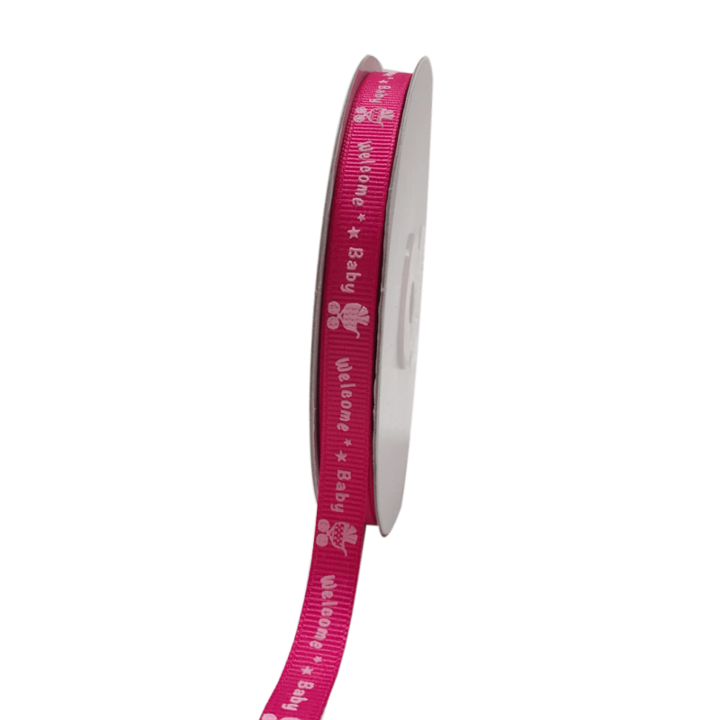 Fuchsia - Welcome Baby - Grosgrain Ribbon Baby Design ( W: 3/8 Inch | L: 25 Yards )