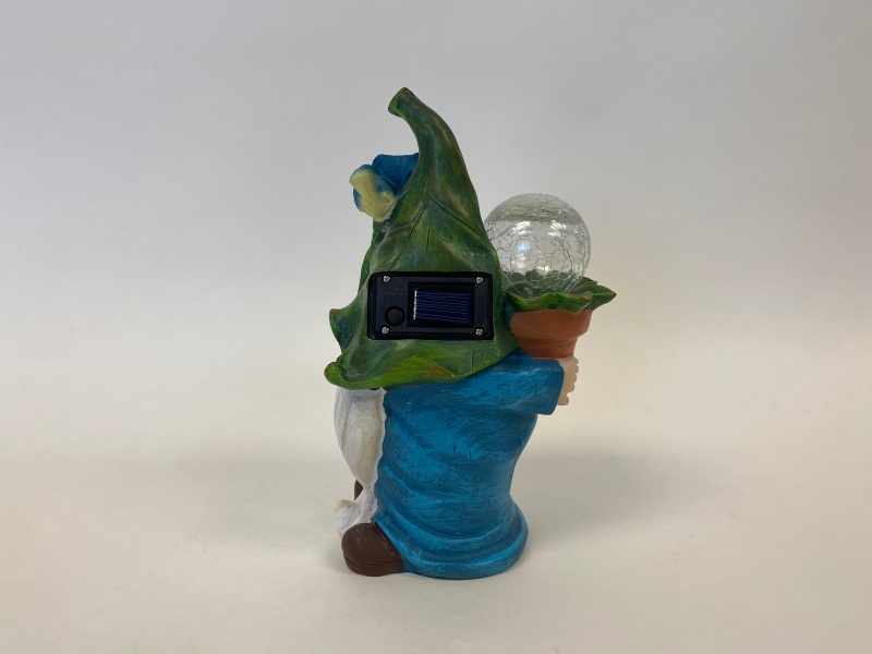 Garden Gnome Statue With Solar Light Outdoor Resin Gnomes Figurines Sculptures, Hold The Ball
