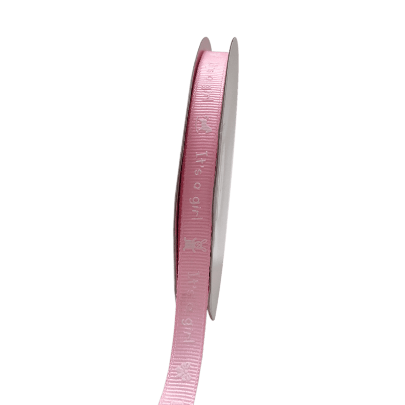 Pink - It's A Girl - Grosgrain Ribbon Baby Design ( W: 3/8 Inch | L: 25 Yards )