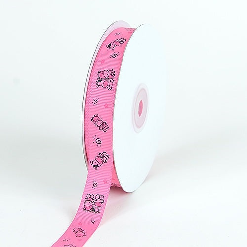 Hot Pink - Grosgrain Ribbon Moomoo Cow Print - ( W: 5/8 Inch | L: 25 Yards )