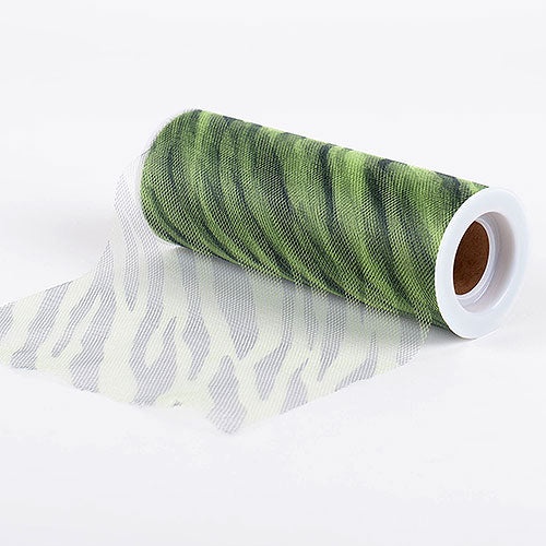 Zebra Apple Green Animal Printed Tulle Roll ( W: 6 Inch | L: 10 Yards )