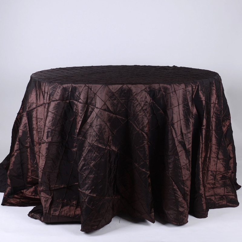 Chocolate Brown - 120 Inch Round Pintuck Satin Tablecloth