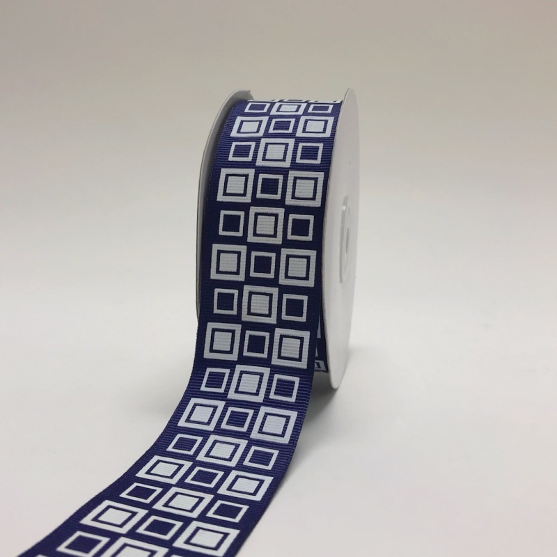 Navy Blue - Square Design Grosgrain Ribbon ( 1 - 1/2 Inch | 25 Yards )