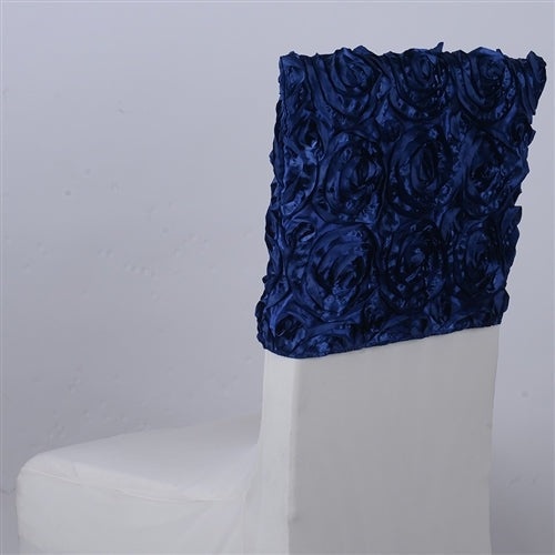 Navy Blue 16 Inch X 14 Inch Rosette Satin Chair Top Covers