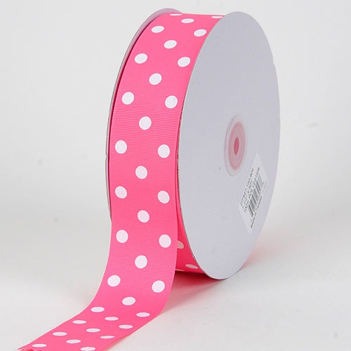Grosgrain Ribbon Swiss Dot Hot Pink With White Dots ( 3/8 Inch | 50 Yards )