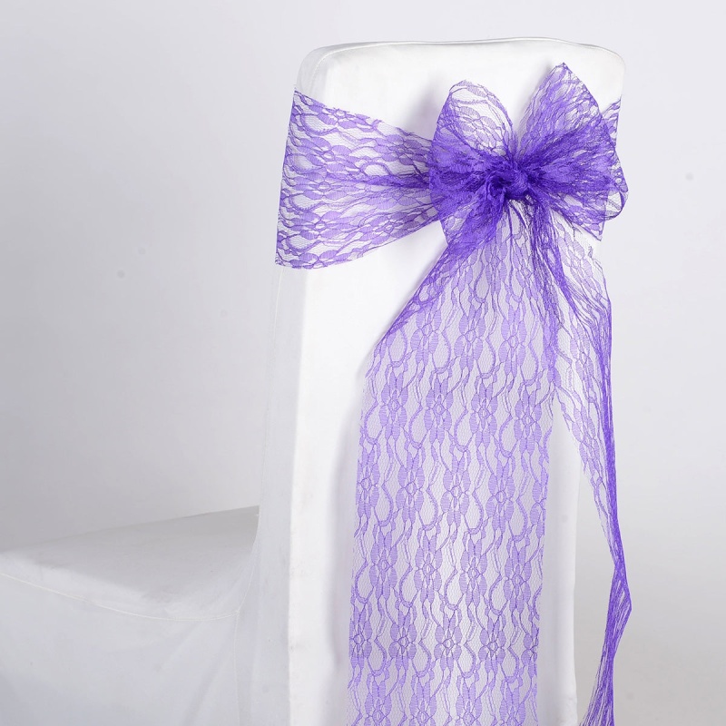 Purple - Lace Chair Sash - ( Pack Of 5 Pieces - 7 Inches X 106 Inches )