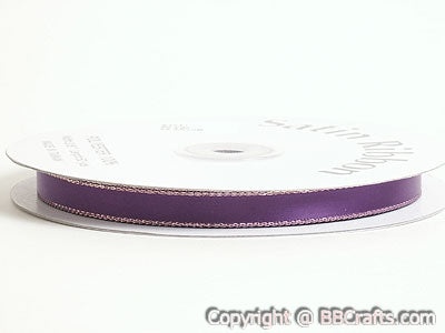 Satin Ribbon Lurex Edge Purple With Gold Edge ( 1/4 Inch | 50 Yards )