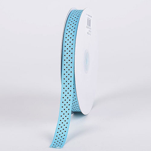 Grosgrain Ribbon Swiss Dot Turquoise With Brown Dots ( 7/8 Inch | 50 Yards )
