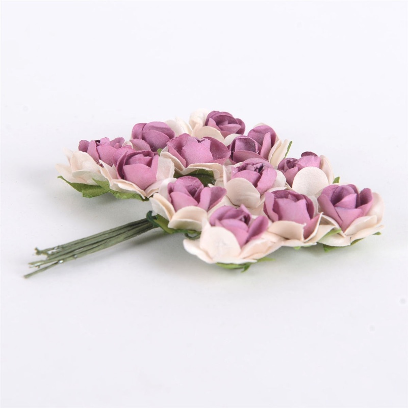 Paper Rose Flowers (12X12) Ivory W. Mauve ( 12 Paper Flowers )
